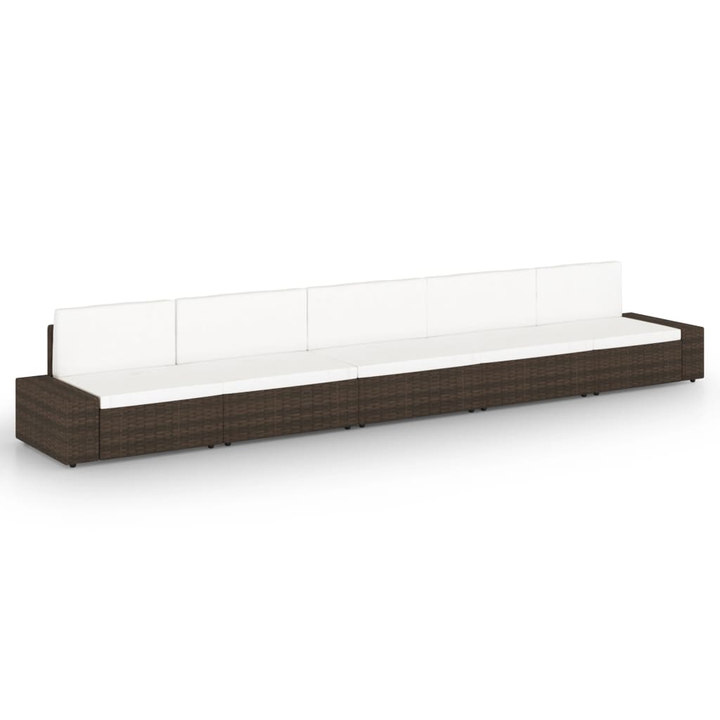 Set mobilier de gradina 5 piese canapea cu perne, vidaXL, Ratan-Otel-Poliester, Maro-perne crem