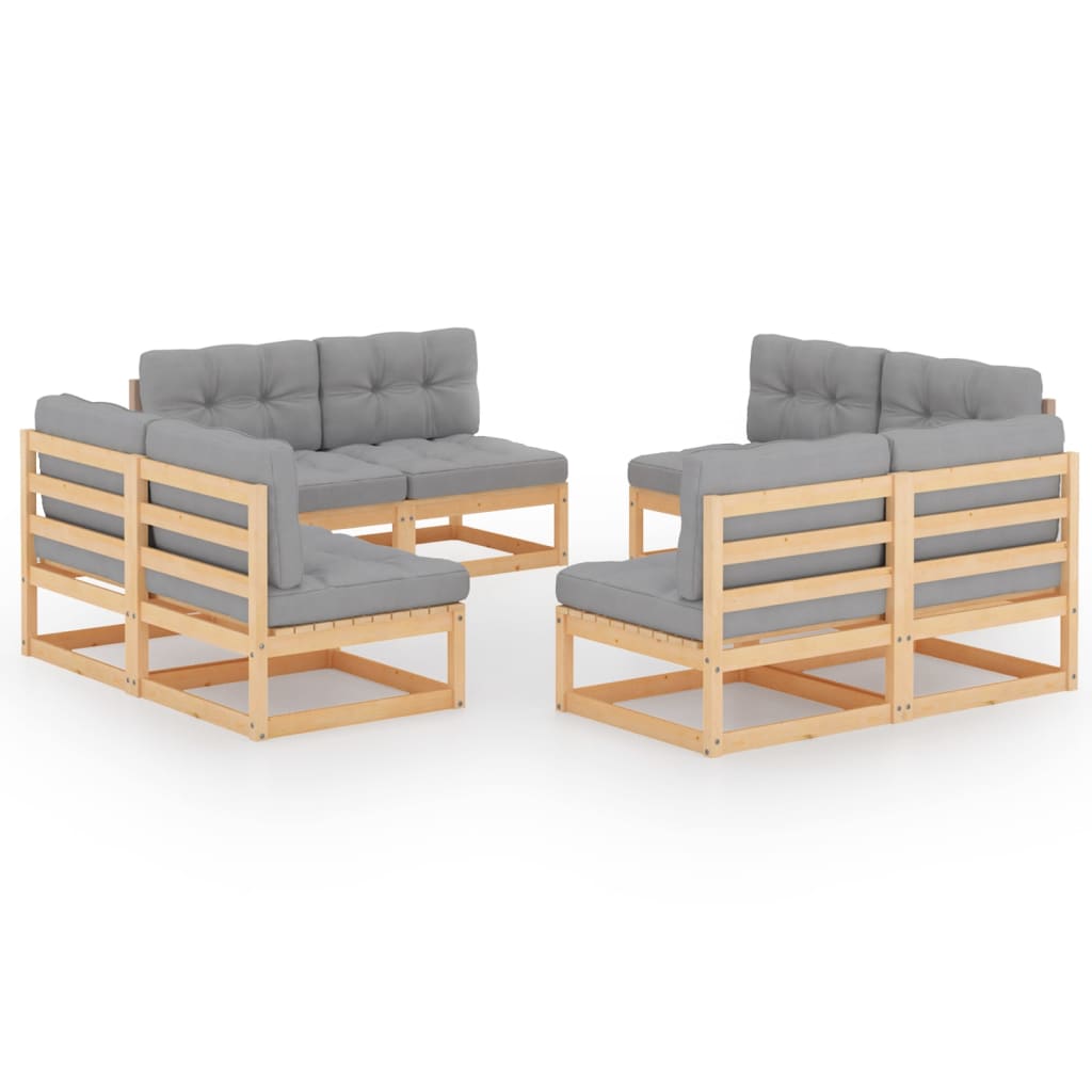 Set mobilier de terasa 8 piese - canapele cu perne sezut si spatar, vidaXL, Lemn masiv de pin, Maro miere/Perne gri