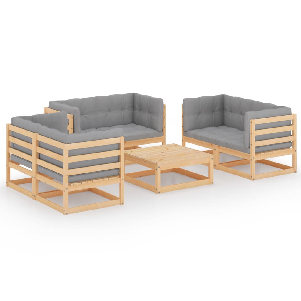 Set mobilier de terasa 7 piese set 3 canapele cu masuta cafea, vidaXL, Lemn masiv de pin, Maro/Perne gri