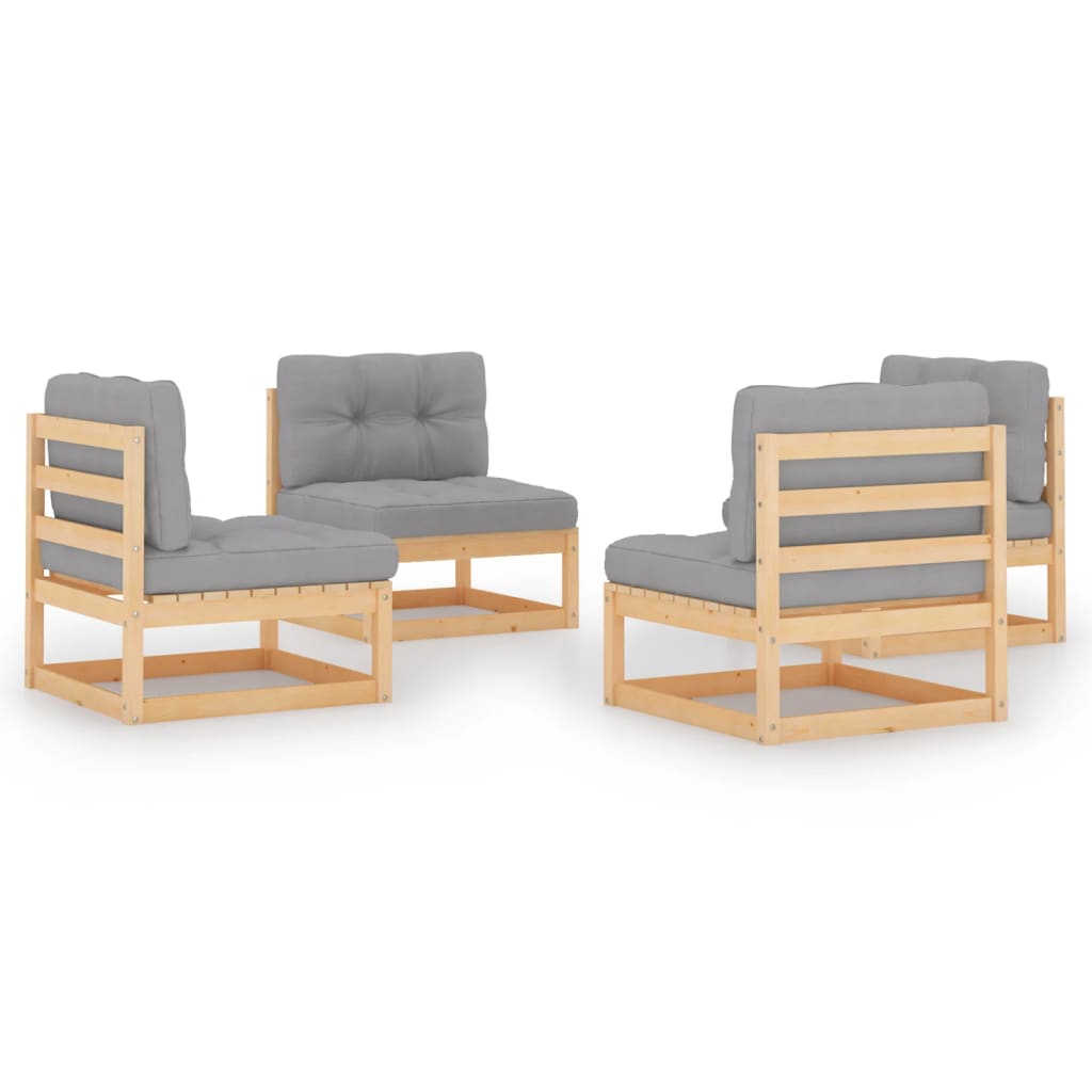 Set mobilier de terasa 4 piese - fotolii cu perne sezut si spatar, vidaXL, Lemn masiv de pin, Maro miere/Perne gri