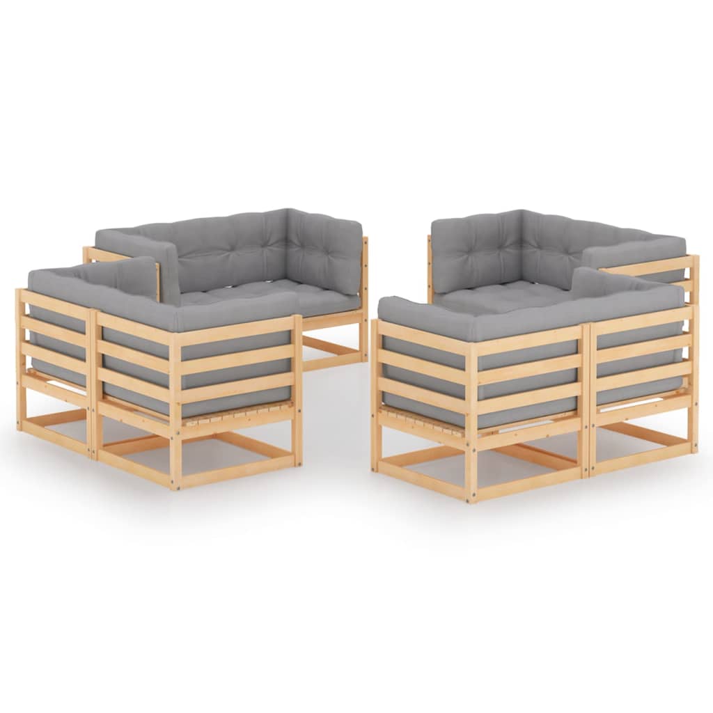 Set mobilier de terasa 8 piese - canapele cu perna sezut si spatar, vidaXL, Lemn masiv de pin, Maro miere/Perne gri