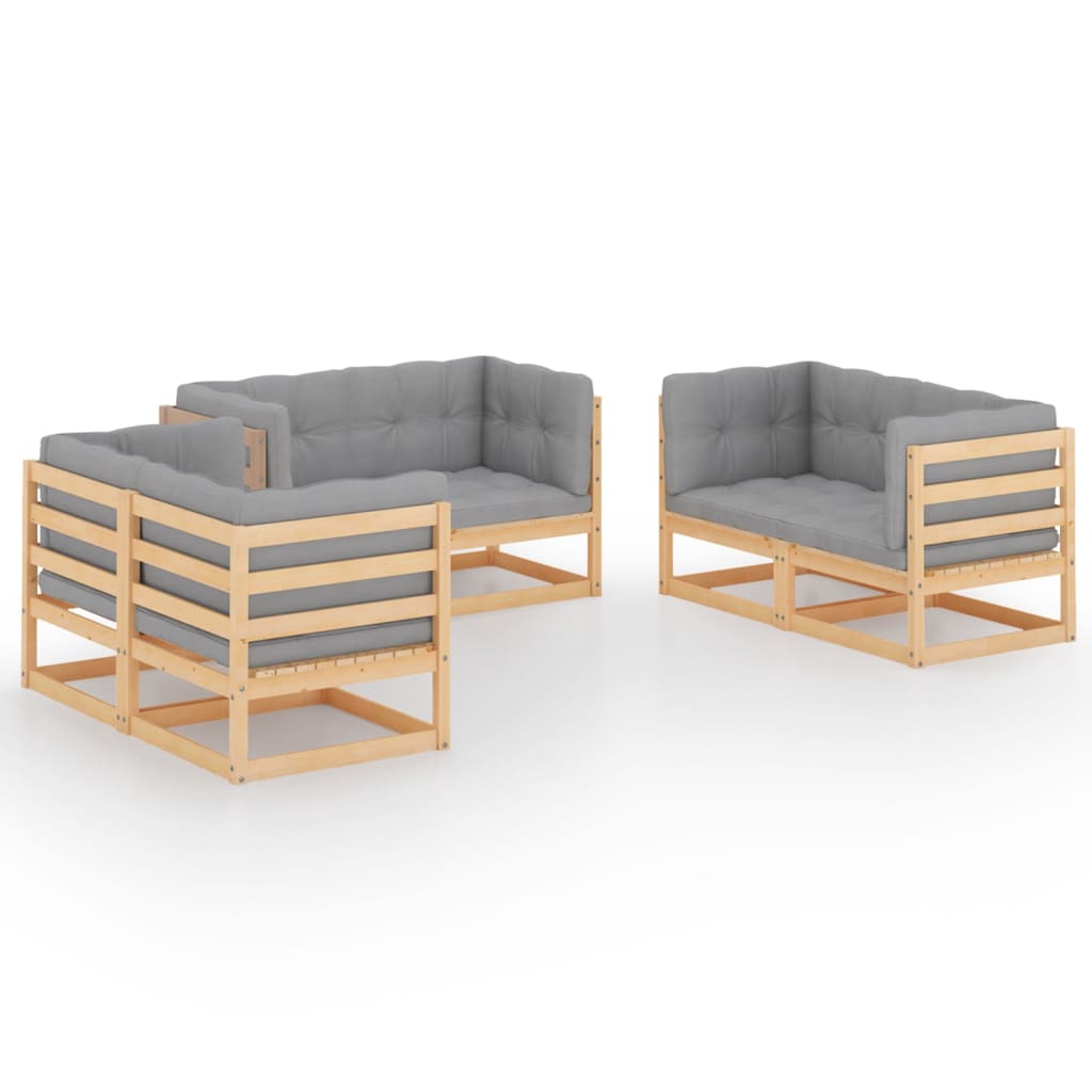 Set mobilier de terasa 6 piese set 3 canapele, vidaXL, Lemn masiv de pin, Maro/Perne gri