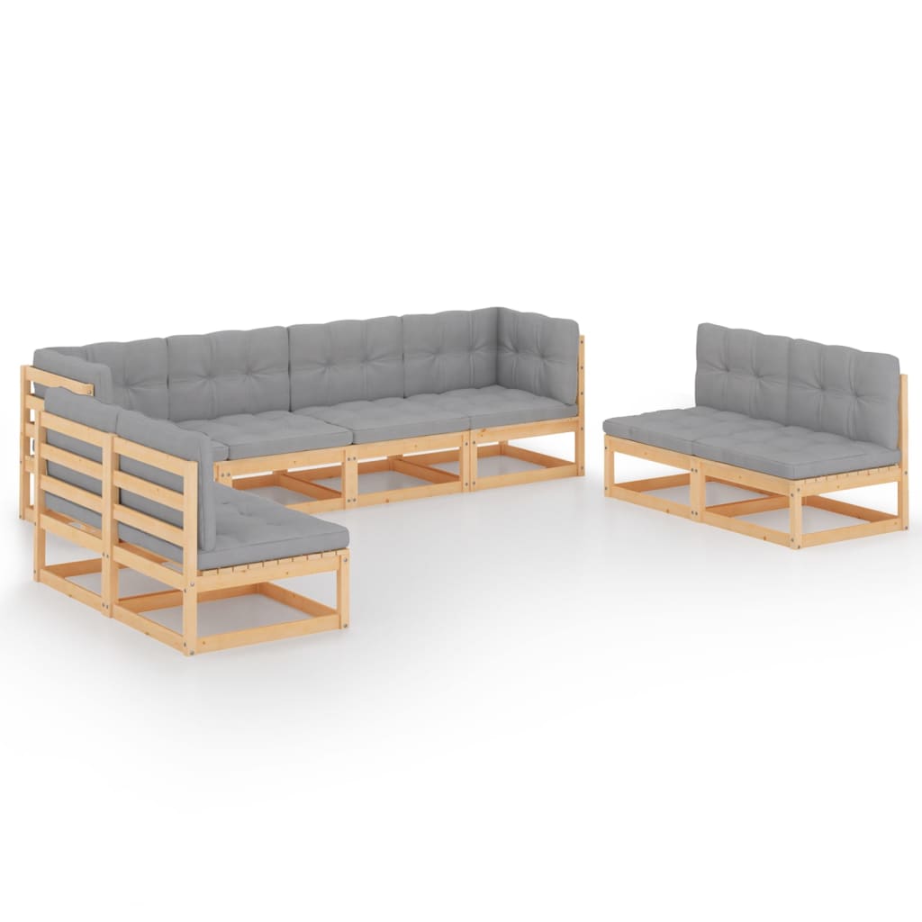 Set mobilier de terasa 8 piese 3 canapele, vidaXL, Lemn masiv de pin, Maro/Perne gri