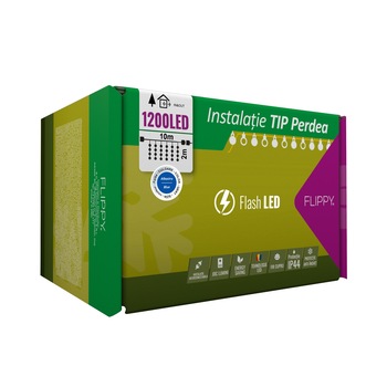 Instalatie Craciun, Tip Perdea, IP44, 10 m x 2 m, 1200 LED-uri, Albastru, cu flash, Transformator, Interconectabila, Prelungitor 3 m inclus, Fir transparent, Interior/ Exterior, Flippy Instalatie Craciun, Tip Perdea, IP44, 10 m x 2 m, 1200 LED-uri, Albastru, cu flash, Transformator, Interconectabila, Prelungitor 3 m inclus, Fir transparent, Interior/ Exterior, Flippy
