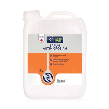 Sapun antimicrobian pentru maini, delicat cu mainile, cu 2% clorhexidina, flacon cu pompita dozatoare, KLINALL, 5L Sapun antimicrobian pentru maini, delicat cu mainile, cu 2% clorhexidina, flacon cu pompita dozatoare, KLINALL, 5L