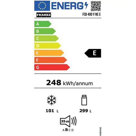 Combina frigorifica incorporabila FRANKE FCB 400 V NE, 400 l, H 193.5 cm, Clasa E, Alb