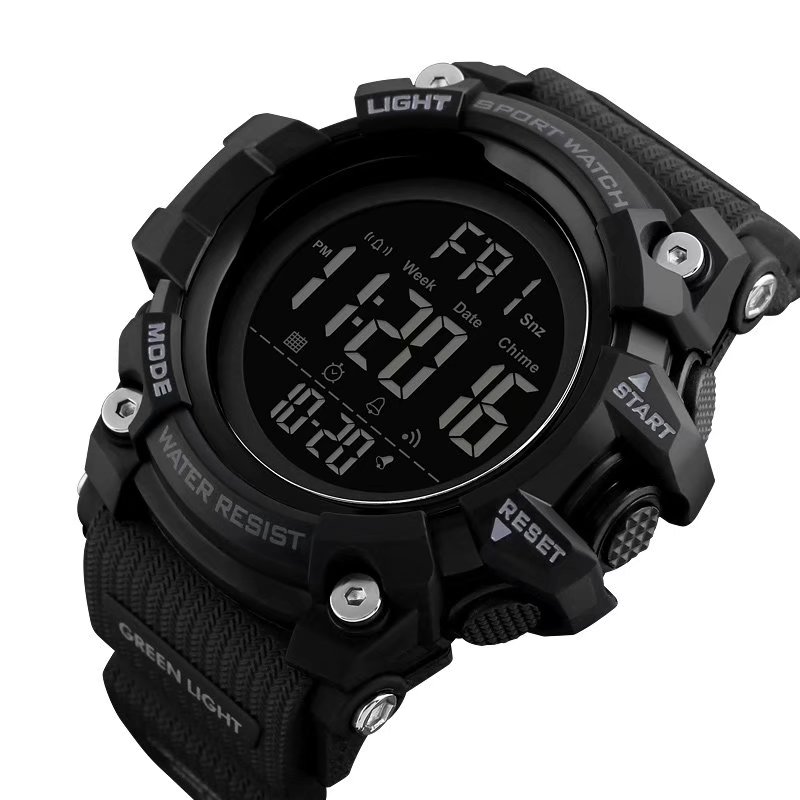 Ceas digital pentru barbati, SKMEI, ABS/Piele ecologica, Rezistenta la apa 5 Bar, 46 mm, Negru