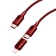 Кабел за бързо зареждане и пренос на данни, 2 в 1, PD, 1 м, EVTrend® Premium, USB-C към USB-C, Lightning, за Android/ iOS, червен