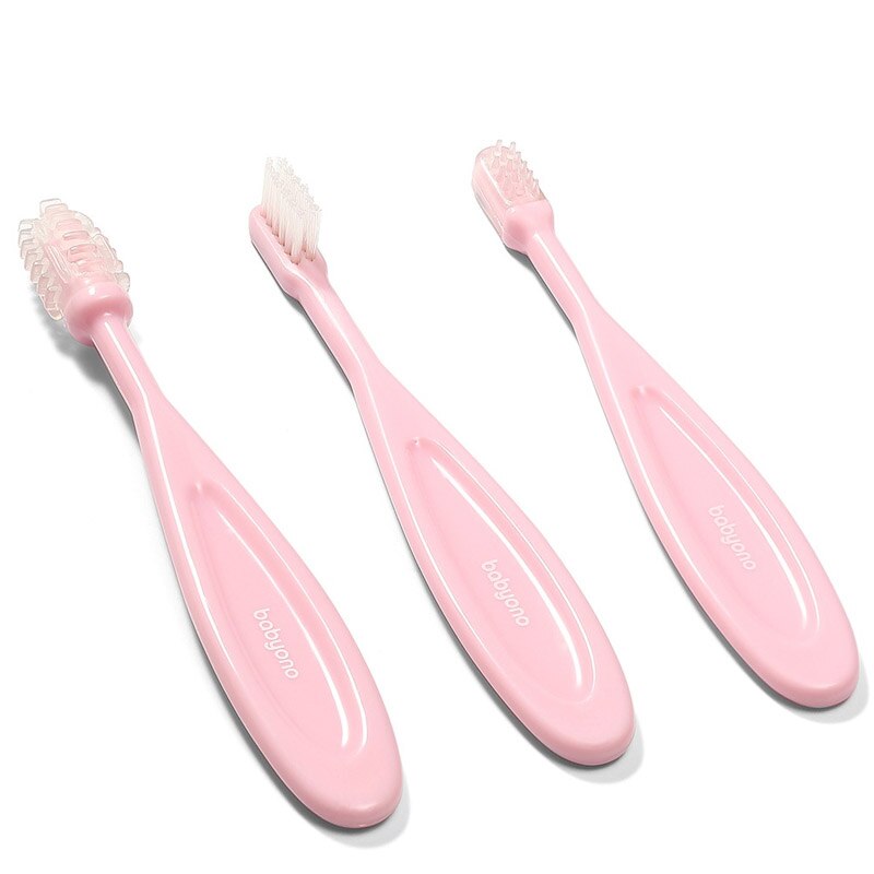Set 3 periute pentru dinti si gingii 3 luni BabyOno 550/01, Roz