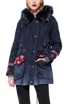 Geaca Dama lunga de blug cu gluga, Desigual-Natasha, Albastru Inchis, S Geaca Dama lunga de blug cu gluga, Desigual-Natasha, Albastru Inchis, S