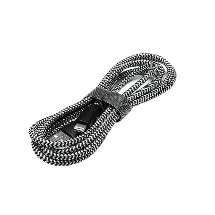 Bibilel adat és töltőkábel Lightning csatlakozóval, megerősített, 3 méter, fekete-ezüstszínű