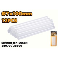 Baghete silicon TOLSEN pentru pistol de lipit, batoane de adeziv termofuzibil 7 x 100 mm, set 12 bucati, transparente, compatibile cu pistoalele de lipit TOLSEN 38070 si 38500, pentru lipirea lemnului, cartonului, textilelor si plasticului