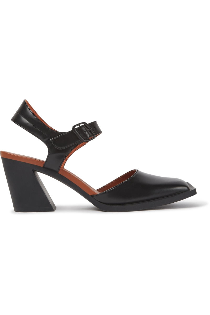 Sandale Elegante cu Toc Karole Camper, Piele Naturala, 7.3 cm, 41 EU, Negru