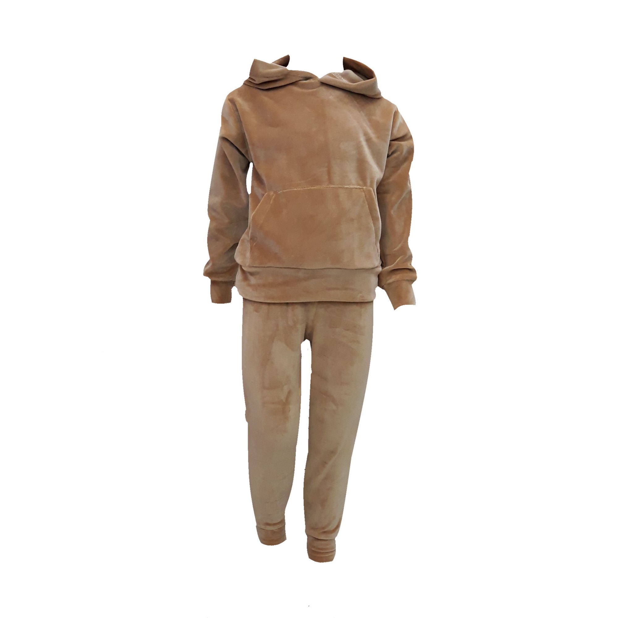 Compleu copii din catifea, doua piese, Maro deschis