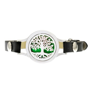 Bratara cu aromaterapie Neo™ WJ254, Tree of Life curled leaves, eco-friendly, aliaj de zinc si piele ecologica Bratara cu aromaterapie Neo™ WJ254, Tree of Life curled leaves, eco-friendly, aliaj de zinc si piele ecologica