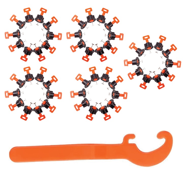 Set 50 clipsuri cu cheie de montare, pentru nivelarea faiantei, tiglelor si glazurilor, Leexo