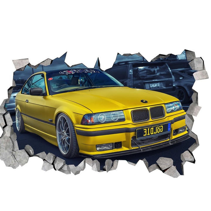 Sticker decorativ masina, Gaura in perete 3D, 80 cm, 1010STK-1