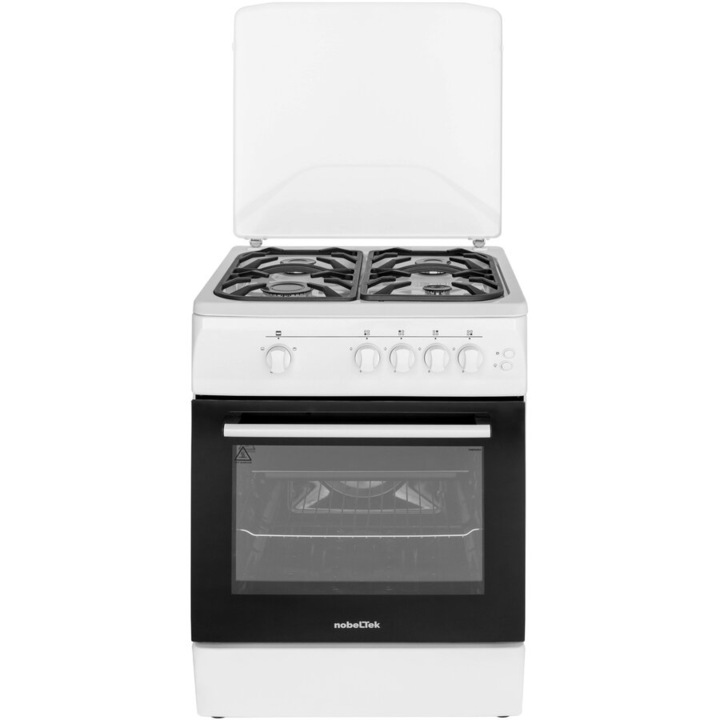 Aragaz NobelTek NLT 6603A/G1, Gaz, Grill, Aprindere electrica, Iluminare cuptor, 60 x 60 cm, Alb
