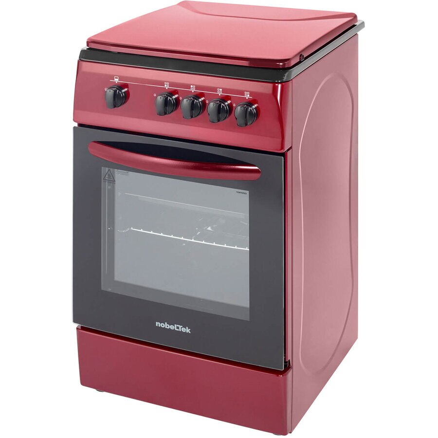 Aragaz NobelTek NLT 1065BD/G1, Gaz, 4 arzatoare, Dispozitiv siguranta plita si cuptor, 50 x 60 cm, Rosu Bordeaux
