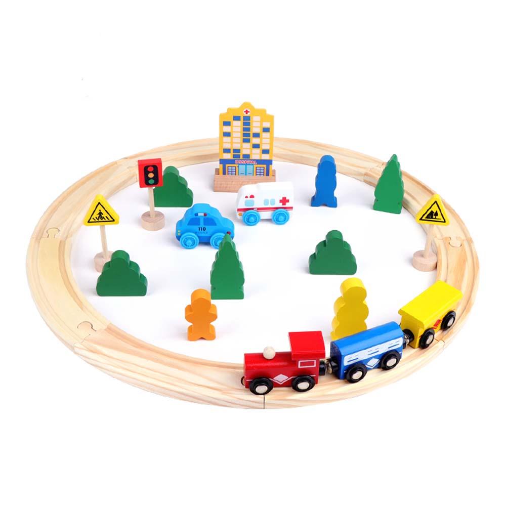 Circuit din lemn trenulet cu accesorii, 26 de piese, WD8007 RCO®