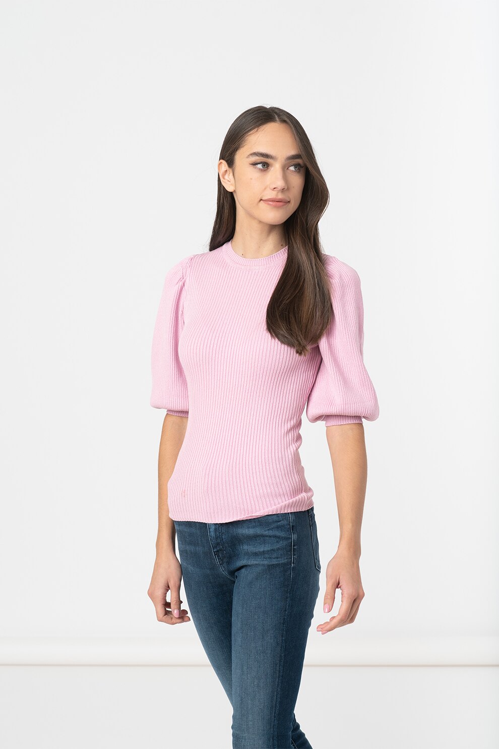 Sisters Point, Pulover cu decolteu la baza gatului si maneci bufante Halia, Roz