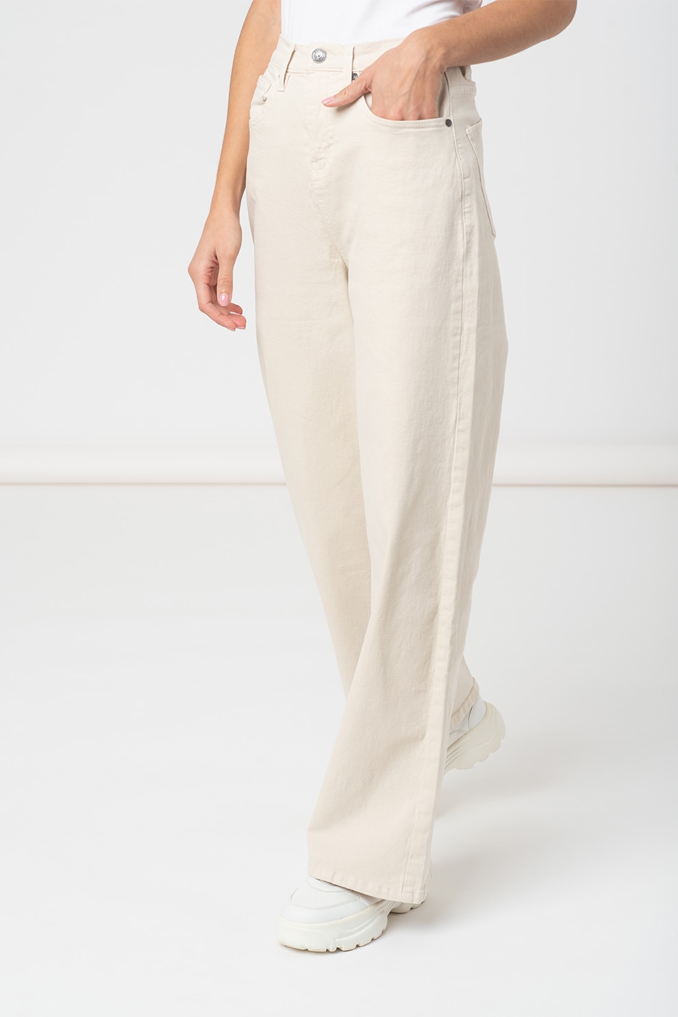 Sisters Point, Blugi ampli cu talie inalta Owi, Alb fildes