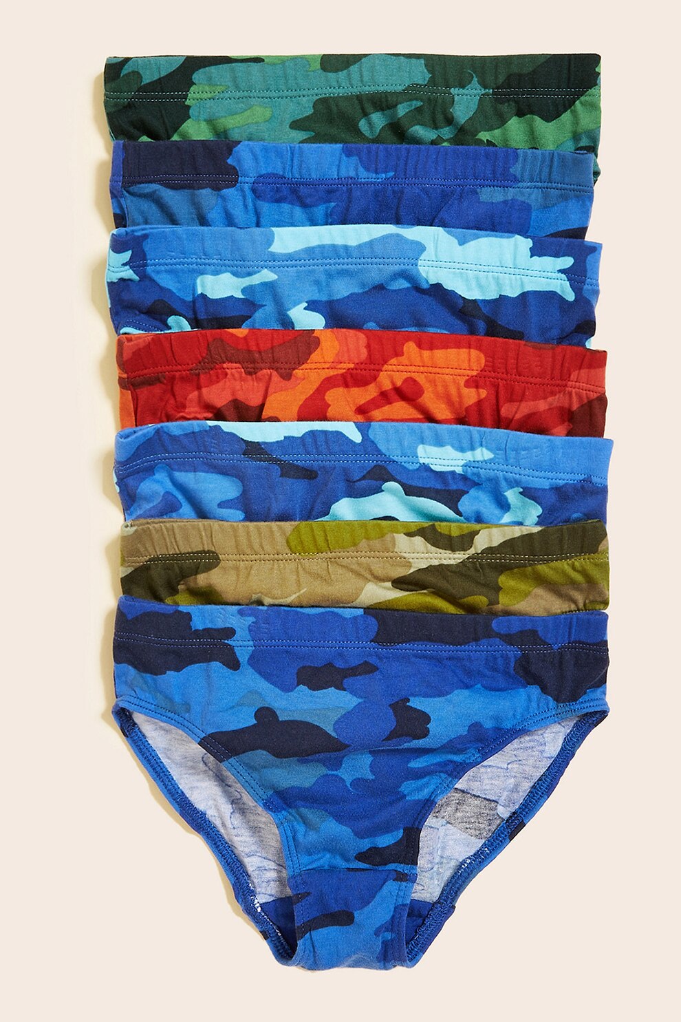 Marks & Spencer, Set de chiloti de bumbac cu model camuflaj - 7 perechi, Albastru/Verde/Maro