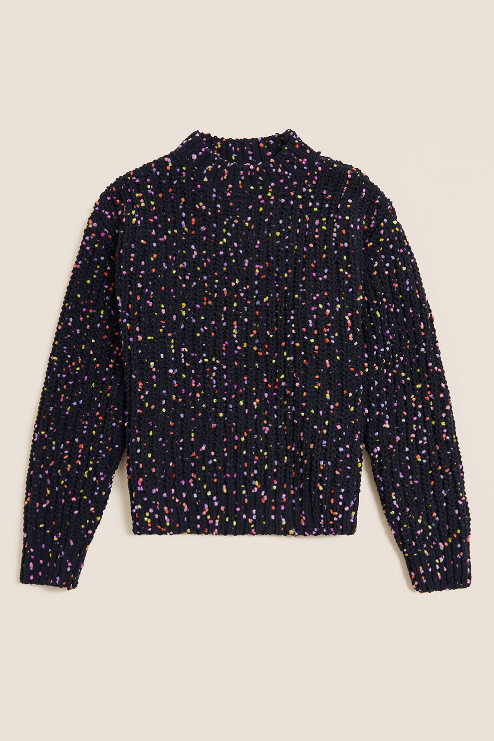 Marks & Spencer, Pulover tricotat gros cu accente colorblock, Negru/Roz/Galben