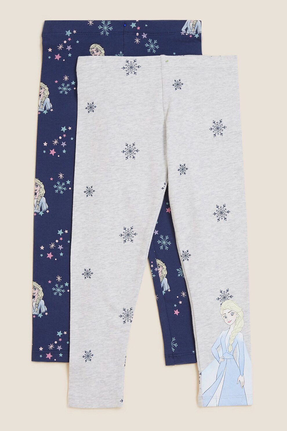 Marks & Spencer, Set de colanti cu imprimeu Frozen - 2 perechi, Gri melange/Bleumarin