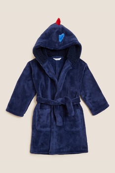 Marks & Spencer, Halat de baie din fleece cu model cu dinozauri, Bleumarin, 98-104 CM Standard Marks & Spencer, Halat de baie din fleece cu model cu dinozauri, Bleumarin, 98-104 CM Standard