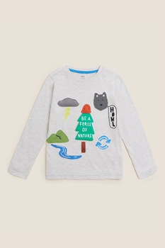 Marks & Spencer, Bluza cu aplicatii brodate, Gri deschis melange/Verde/Albastru Marks & Spencer, Bluza cu aplicatii brodate, Gri deschis melange/Verde/Albastru