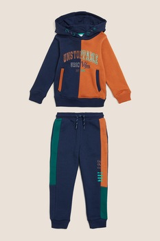 Marks & Spencer, Set de hanorac cu imprimeu si pantaloni sport cu aspect colorblock - 2 piese, Bleumarin/Oranj/Verde Marks & Spencer, Set de hanorac cu imprimeu si pantaloni sport cu aspect colorblock - 2 piese, Bleumarin/Oranj/Verde