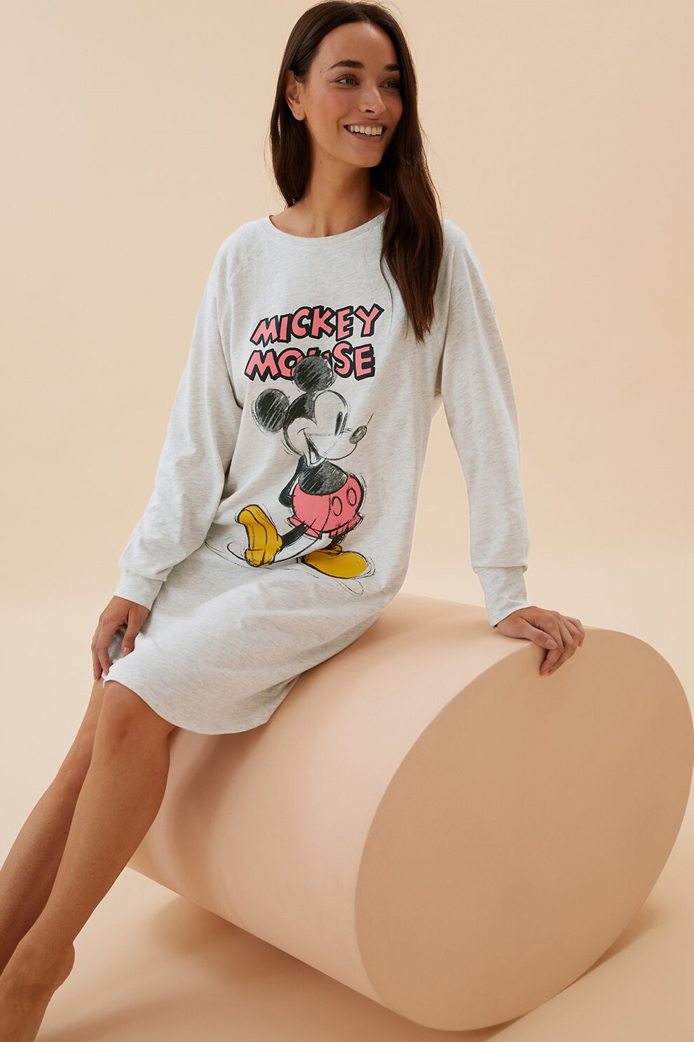 Marks & Spencer, Camasa de noapte cu imprimeu Mickey Mouse, Alb/Roz/Negru