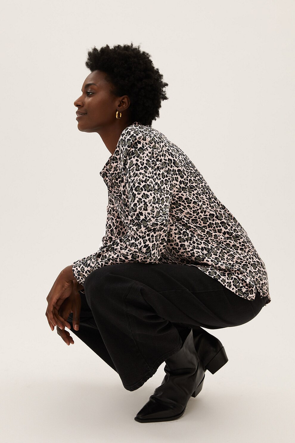 Marks & Spencer, Camasa cu animal print, Roz pal/Negru/Kaki