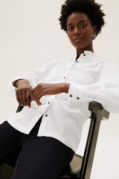 Marks & Spencer, Camasa de lyocell cu maneci bishop, Alb Marks & Spencer, Camasa de lyocell cu maneci bishop, Alb