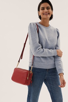 Marks & Spencer, Bluza sport cu decolteu la baza gatului si umeri bufanti, Gri melange Marks & Spencer, Bluza sport cu decolteu la baza gatului si umeri bufanti, Gri melange