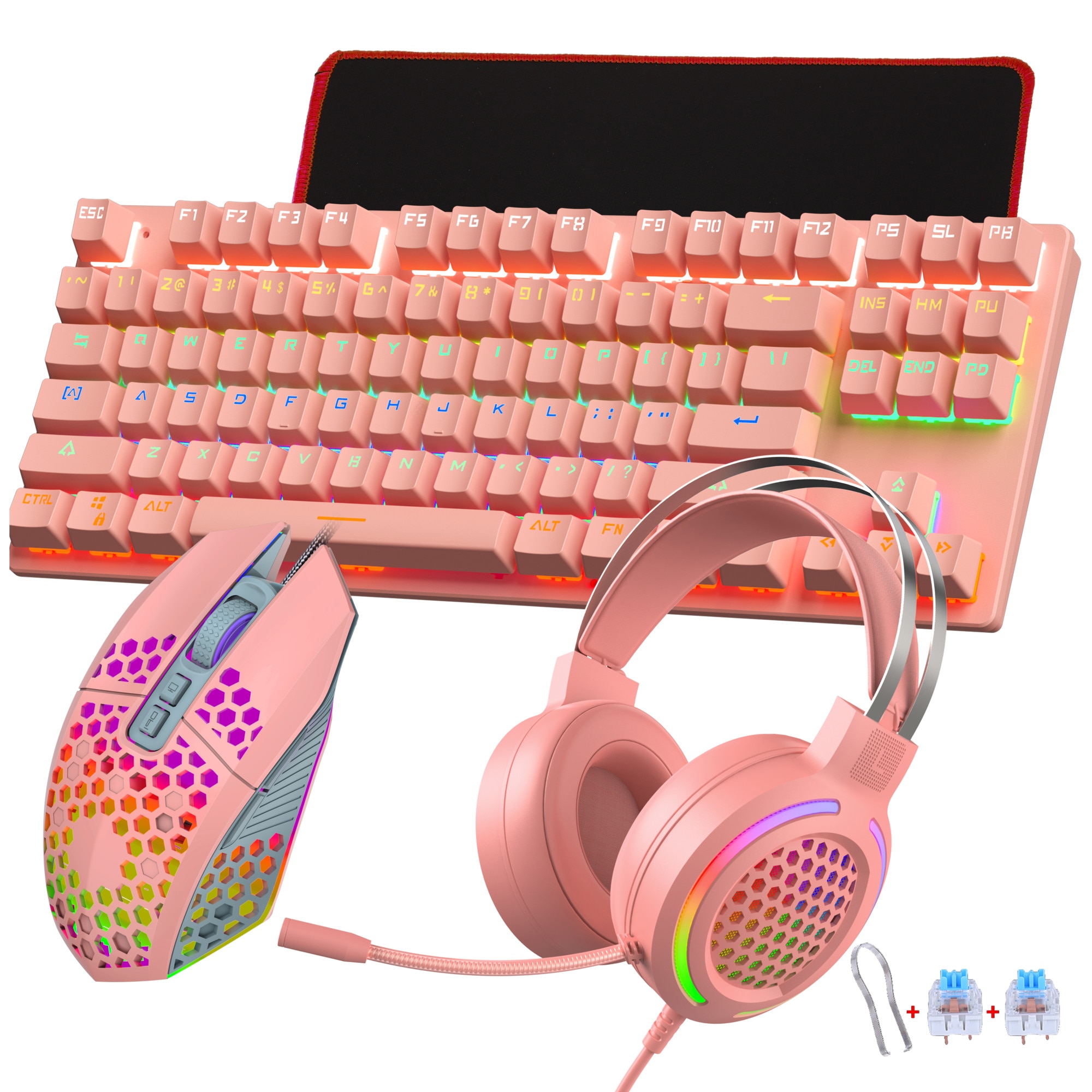 Welout, si mousepad, Iluminare RGB, Roz -