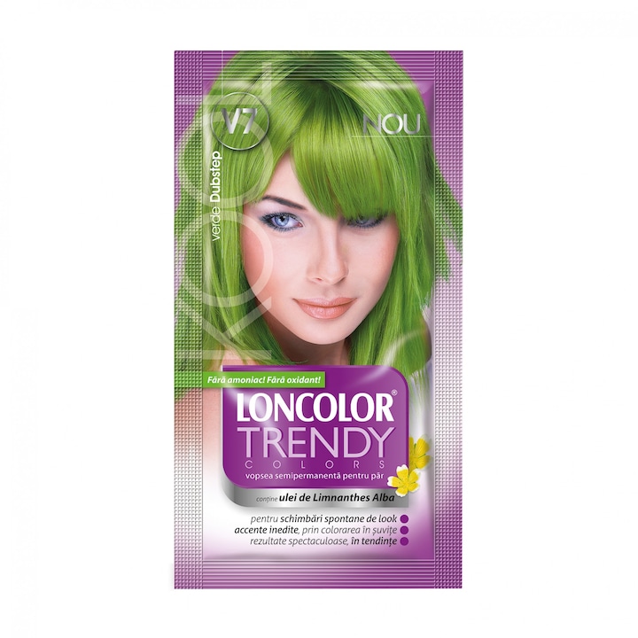 Vopsea de par semi-permanenta fara amoniac Loncolor Trendy Colors V7 Verde Dubstep, 50 ml