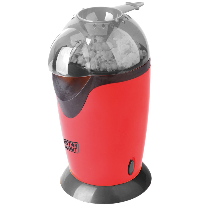 Aparat de facut popcorn Star-Light PM-1200R, 1200W, tehnologie cu aer cald, timp de preparare max. 3 min, pahar dozator boabe, Rosu
