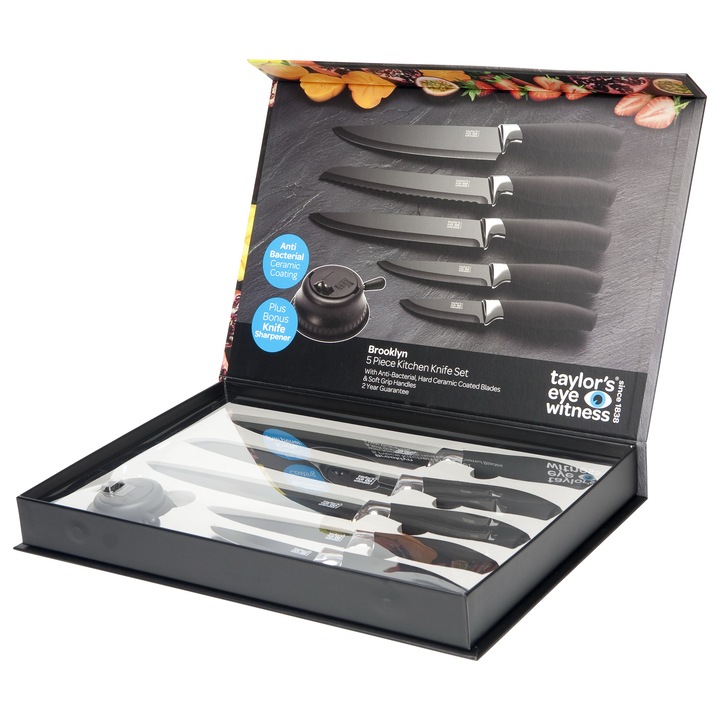 Set 5 cutite + peeler in cutie, Taylor's Eye, antibacteriene, cromate, ceramice