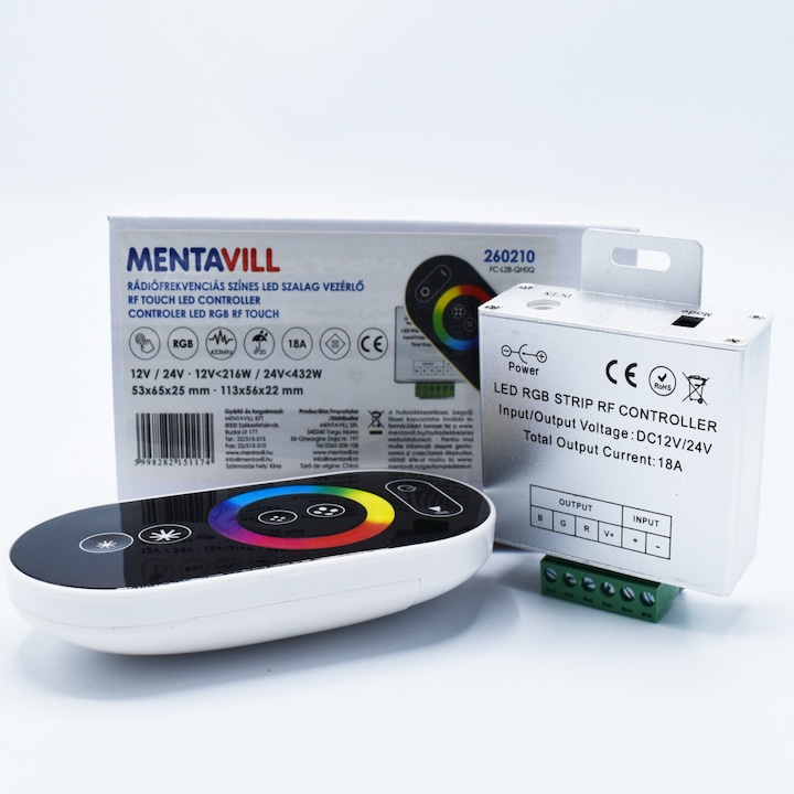LED érintő szalagvezérlő, RGB, 12-24V 18A, Mentavill