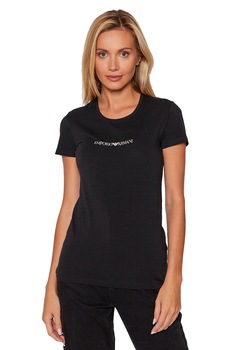 Tricou dama underwear cu aplicatie logo, Emporio Armani, Negru Tricou dama underwear cu aplicatie logo, Emporio Armani, Negru