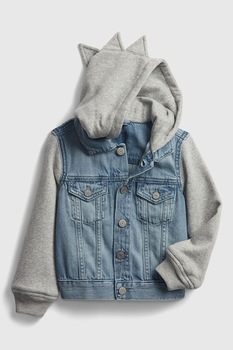 GAP, Jacheta din denim cu gluga si maneci din jerseu, Albastru/Gri GAP, Jacheta din denim cu gluga si maneci din jerseu, Albastru/Gri