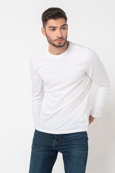 GAP, Bluza cu decolteu la baza gatului, din bumbac, Alb GAP, Bluza cu decolteu la baza gatului, din bumbac, Alb