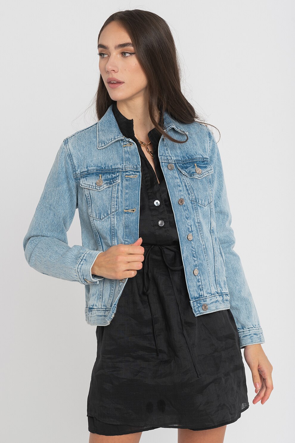 GAP, Jacheta de denim cu nasturi, Albastru deschis