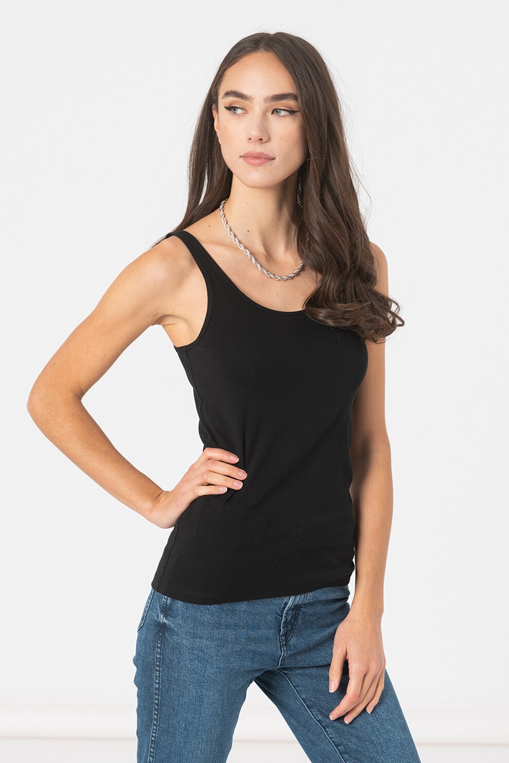 GAP, Set de top-uri cu decolteu rotund- 2 piese, Negru/Alb