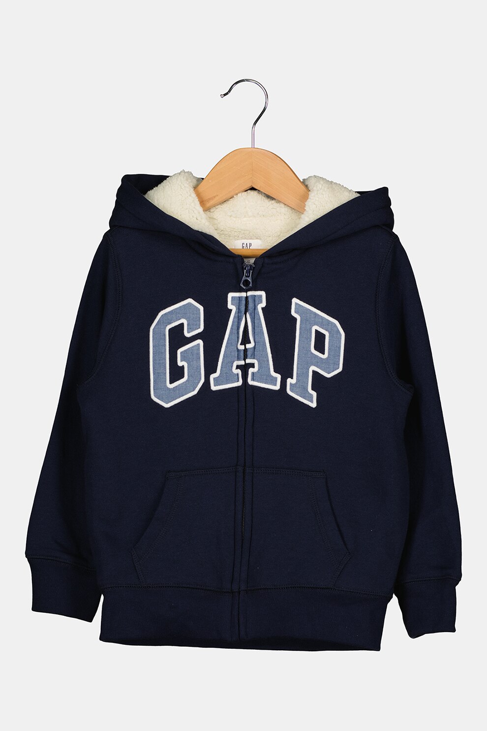 GAP, Hanorac cu fermoar si logo, Bleumarin inchis/Alb prafuit