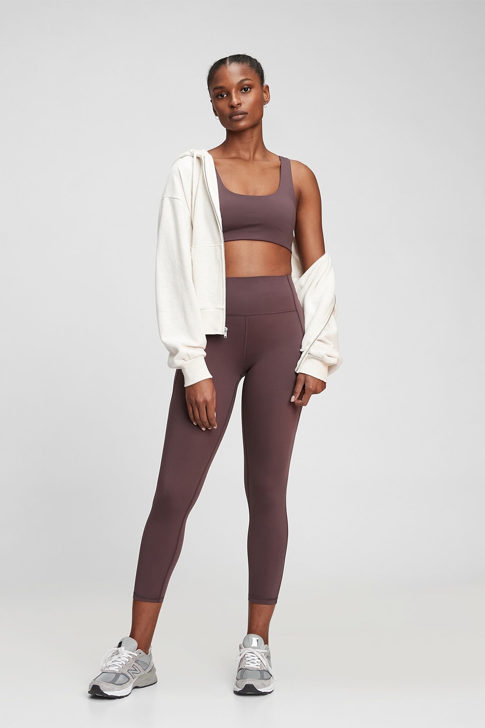 GAP, Colanti crop de compresie cu talie inalta, Violet prafuit