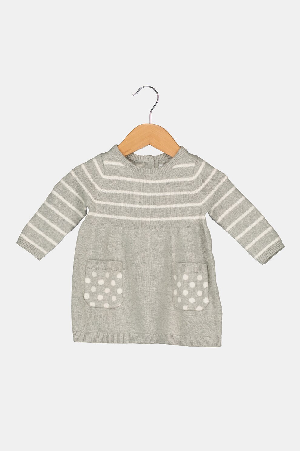 GAP, Rochie in dungi cu buzunare, Gri melange/ Alb