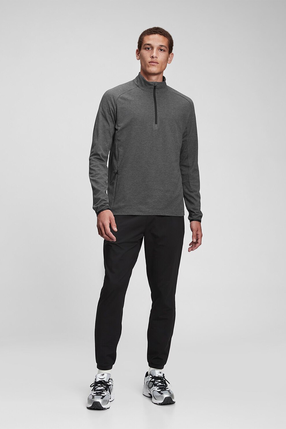 GAP, Bluza cu fermoar scurt pentru antrenament, Gri inchis